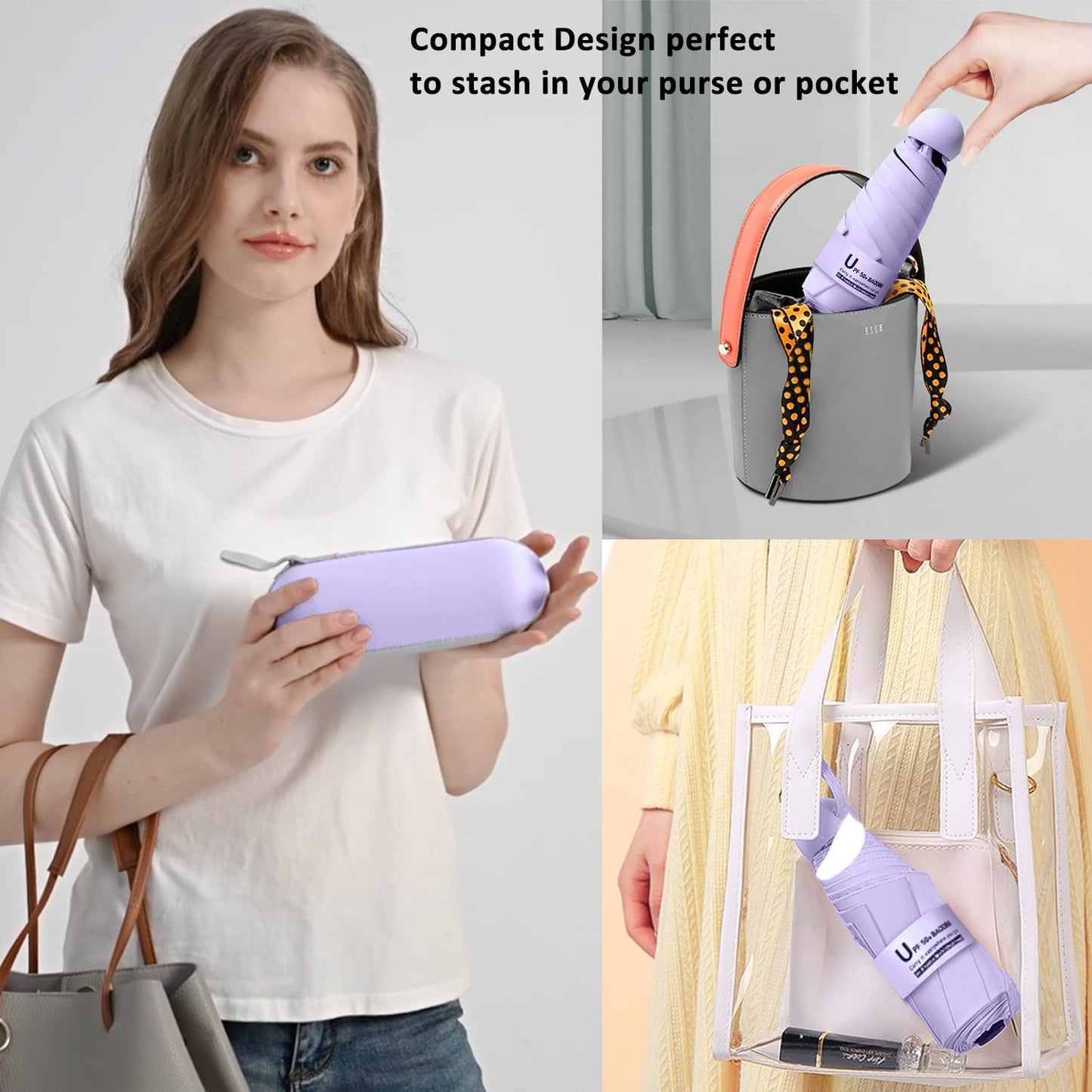 BAODINI Travel Essentials Mini Umbrella for Purse With Case Small Compact UV Sun Protection Lightweight Tiny Pocket Manual Open Close Umbrella for Women Kids and Men Fit Purse Backpack