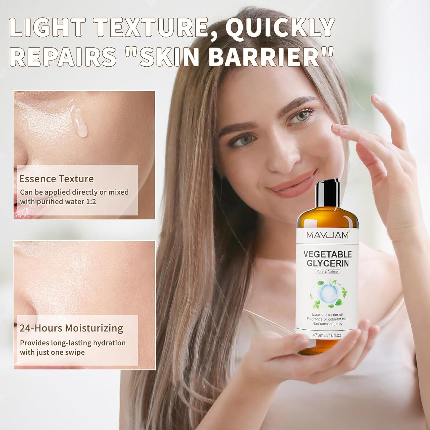 100% Natural & Pure Vegetable Glycerine, 16 fl. oz. Vegetable Glycerin Liquid Body Oil for Skin, Face, Hair Care, Massage Oil for Moisturizing and Hair Benefits, Carrier Oil for Essential Oils