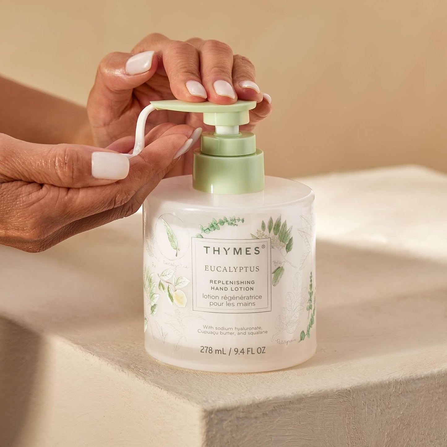 Thymes Replenishing Hand Lotion for Dry Skin - Daily Moisturizer Helps Reduce Dryness - Hand Lotion for Women & Men Formulated with Sodium Hyaluronate & Squalane (Eucalyptus, 9.4 fl oz)