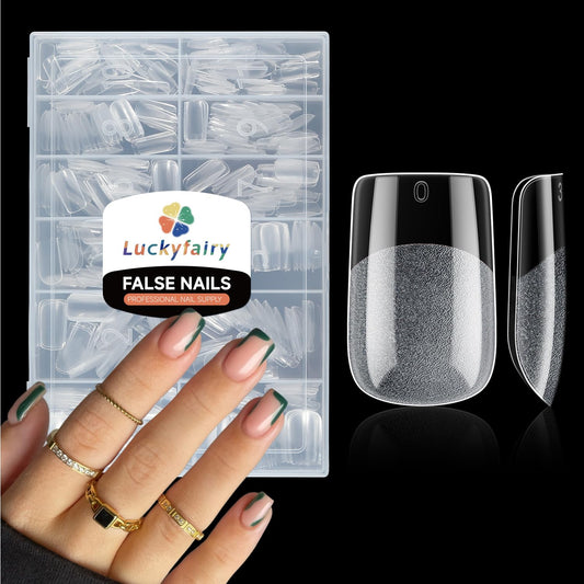 Short Square Nail Tips: 240PCS Soft Gel Pre-filed Short Square Fake Tips, 12 Sizes Full Cover Acrylic False Press On Nails for DIY Nail Art Home Salon