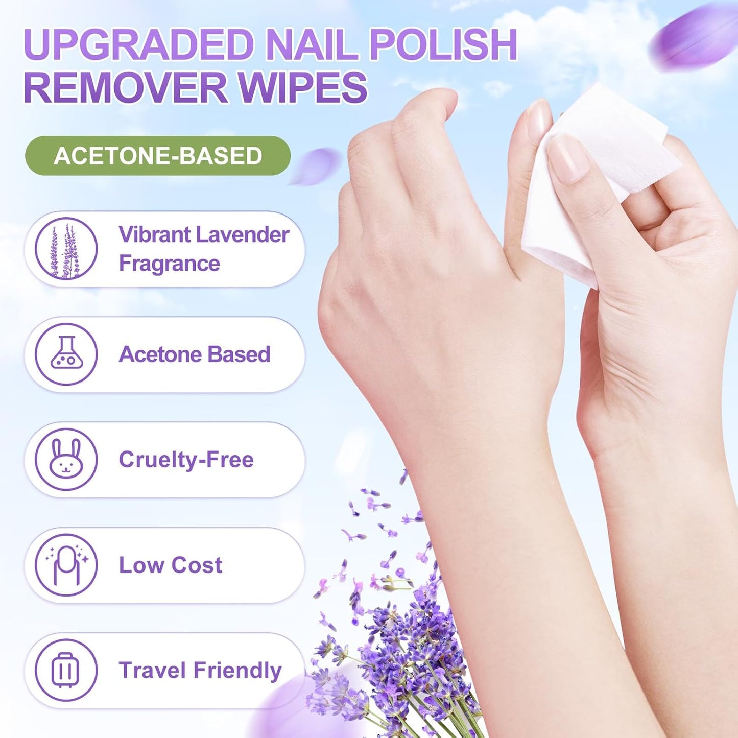 NXJ INFILILA Nail Polish Remover Pads, Nail Polish Remover Wipes Lavender Individually Wrapped Quick and Effective Removal