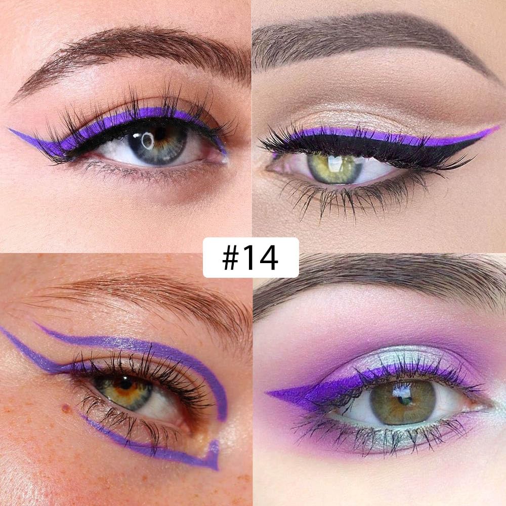 evpct 1Pcs Blue Violet Liquid Eyeliner Waterproof Blue Voilet Eye Liners for Women, Eyes Wing Stamps Shapes Colored Eyeliner delineador de ojos a prueba de agua contra el agua blanco para ojos
