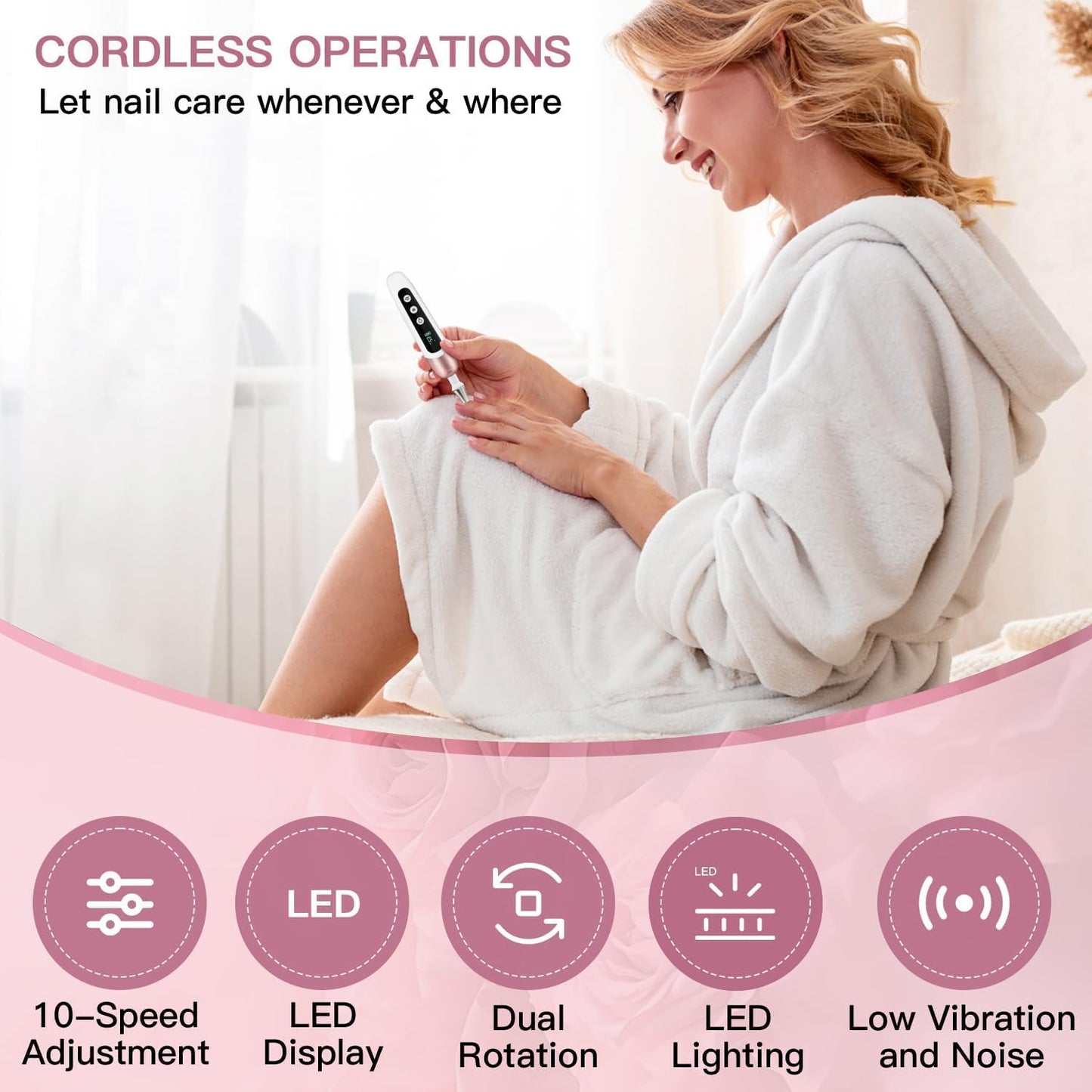 2 Pack 9-in-1 Digital Display Nail Grinder with 100 Sanding Bands - Adjustable Speed Electric Manicure Tool for Acrylic Nails, Callus Removal & Gel Polish - Professional Home Pedicure Kit