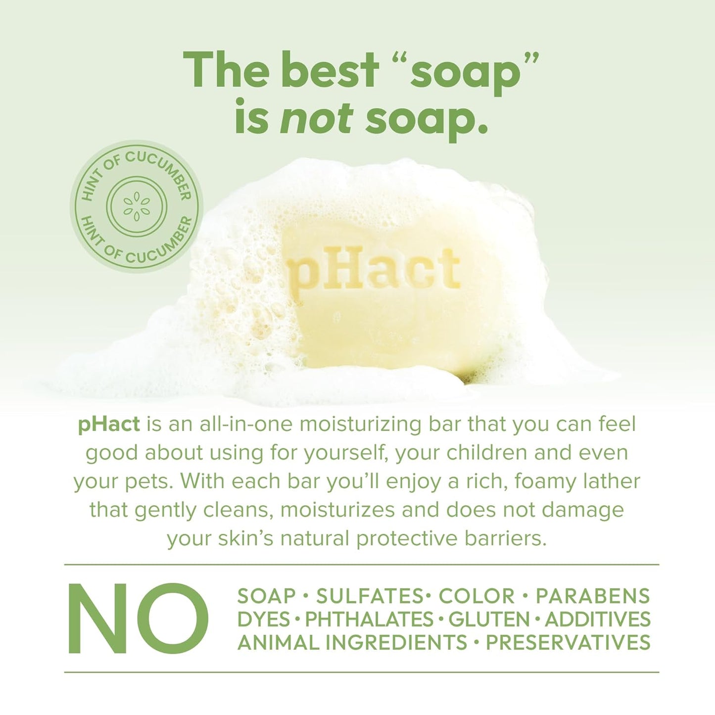 ANDREW LESSMAN pHact Moisture-Rich, Soap-Free Cleansing Bar Cucumber. Natural Skin pH. All Skin Types - Even Sensitive Skin. Hypoallergenic. Dermatologist Tested. 6 - Pack 4.25 oz each