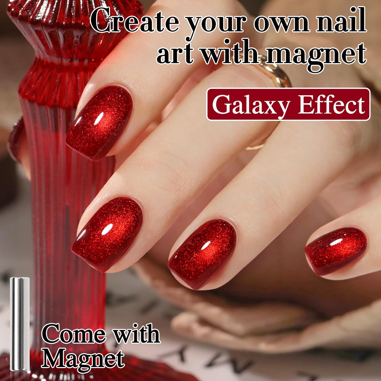 Double Rhythm 15ML Ice Glass Cat Eye Gel Polish with Magnet Holographic Glitter Shimmer Translucent Sheer Color Salon Soak Off Magnetic Nail at Home (Red Glitter-MC1108)