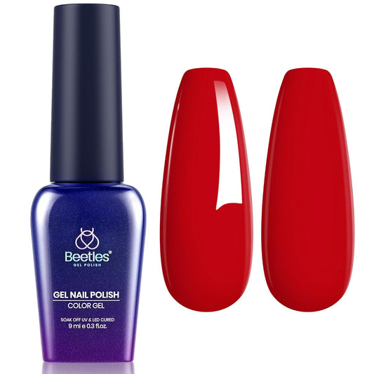 Beetles Red Gel Polish,Crimson Gorgeous Gel Polish, Red Color Nails Glossy Long Lasting Soak Off U V LED Gel for Nail Art Salon Quality DIY