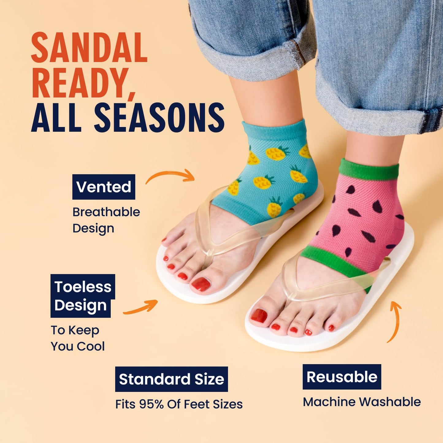 Dr. Frederick's Original Moisturizing Heel Socks for Cracked Heel Treatment - 3 Pairs - Stop Cracked Heels in Their Tracks - Summer Print