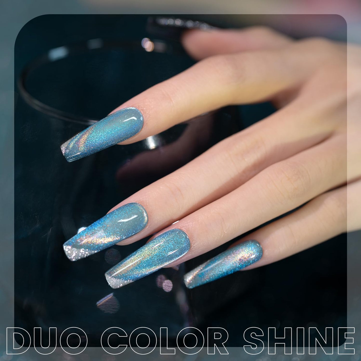 RARJSM Blue Aurora Cat Eye Gel Nail Polish Multichrome Green Orange Color Glitter Candy Glass Diamond Cat Eye Gel Polish with Magnet Stick Soak off UV LED Curing Requires Home Salon Diy Nail Art