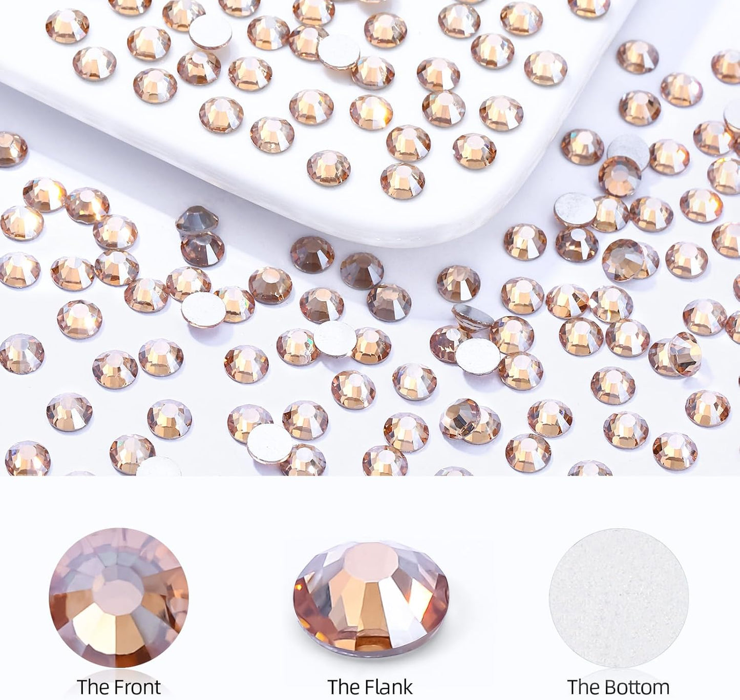 Gold Shadow Flatback Rhinestones, Glass Rhinestones for Nail Art and Craft, Glue Fix, Loose Crystal Gemstones(Gold Shadow, SS6, 1440pcs, 1.9-2.0mm)