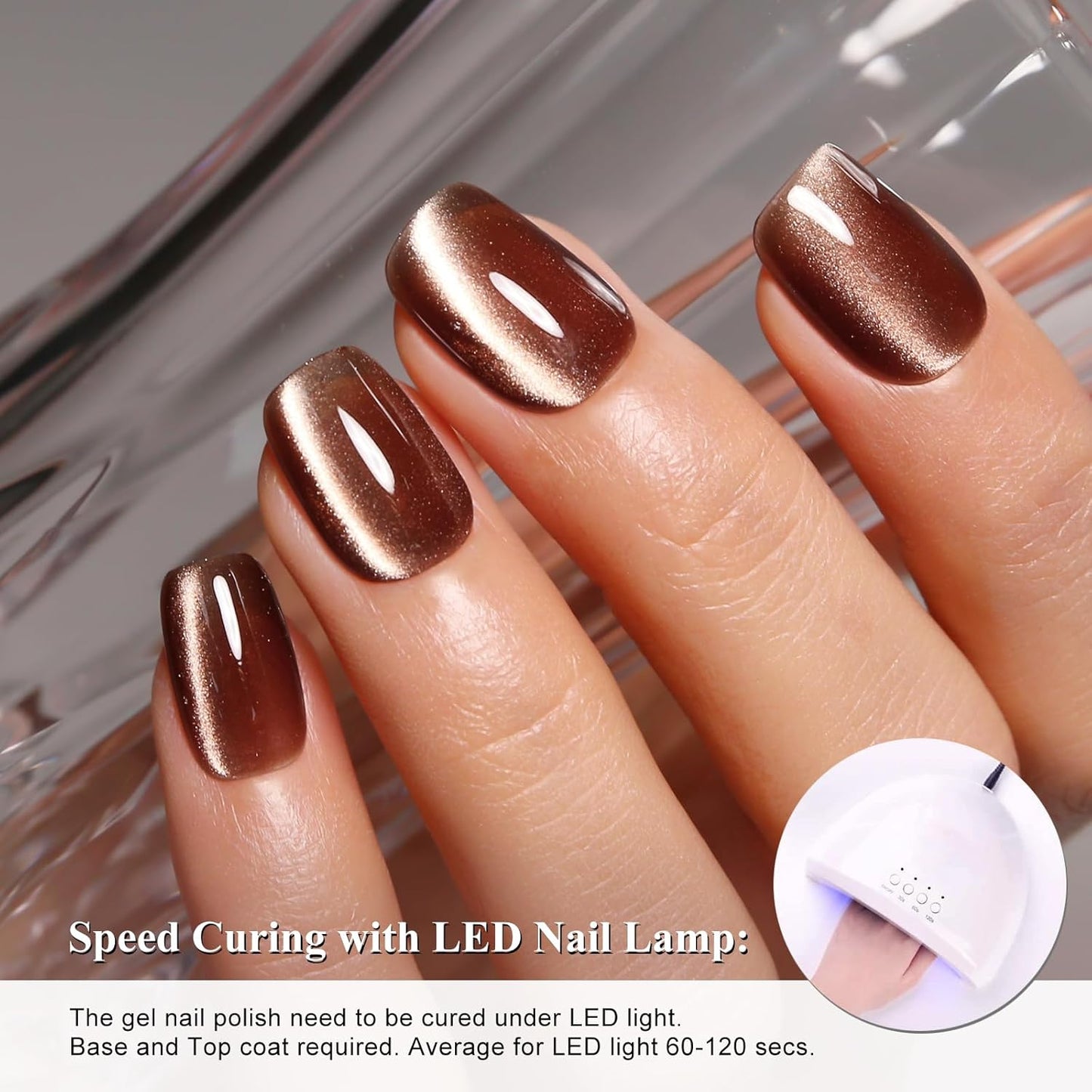 Imtiti Brown Cat Eye Gel Nail Polish, 0.5fl oz Holographic 9D Cat Eyes Glitter Magnetic Gel Polish UV Gel Nail Polish with Magnetic Stick for Nail Salon