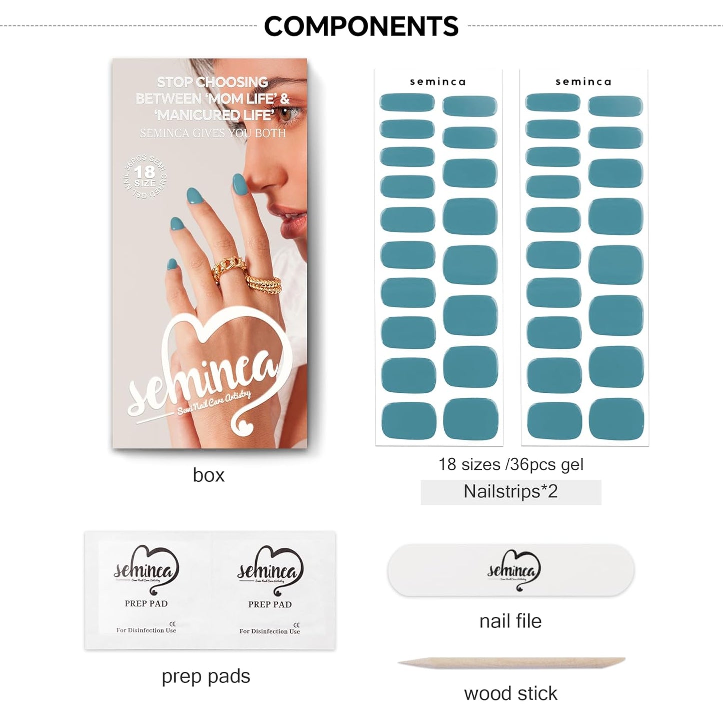 Semi Cured Gel Nail Strips-Salon Quality Semi-Cured Gel Press On Nails Stickers Works with Any UV/LED Lamps Quick DIY Nail Art Manicure Kits for Women at Home(Washing Jean)