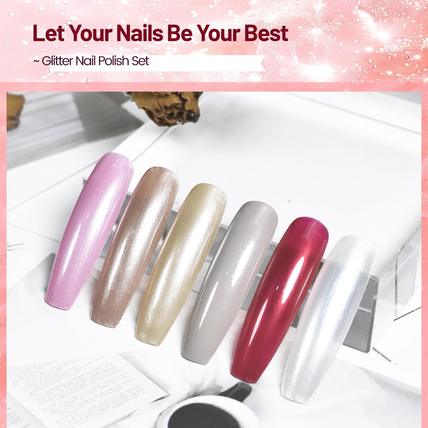 10ml Glitter Nail Polish Set 6 Colors Glitter Red Pink White Nail Polish Set for Nail Art