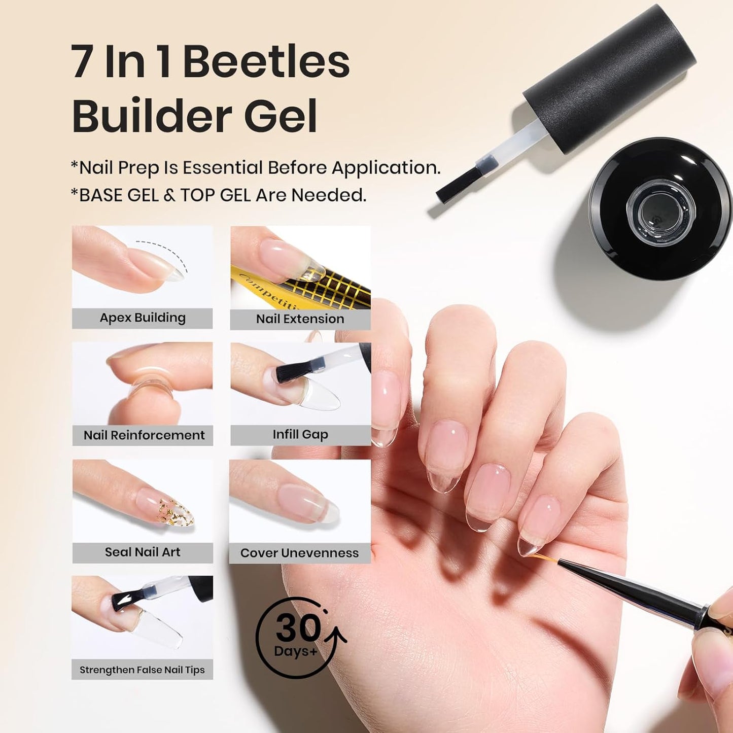 Beetles Builder Gel for Nail and Blooming Gel Set, 2 Pcs 15ml Nail Art Polish for Spreading Effect Marble Stone Builder Extension, Soak Off LED Lamp DIY Manicure Fall Nails Gifts for Women