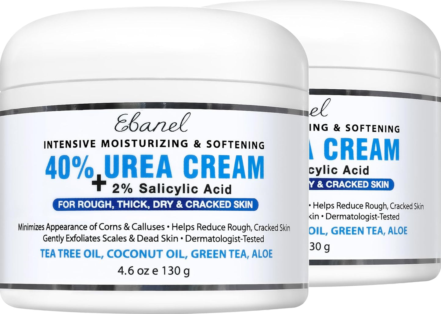 Ebanel Urea Cream 40% plus Salicylic Acid 2%, Foot Cream for Dry Cracked Heels Feet Knees Elbows Hands, Foot Dead Skin Cuticle Callus Remover Toenail Softener, Keratolytic Skin Barrier Repair, 2-Pack