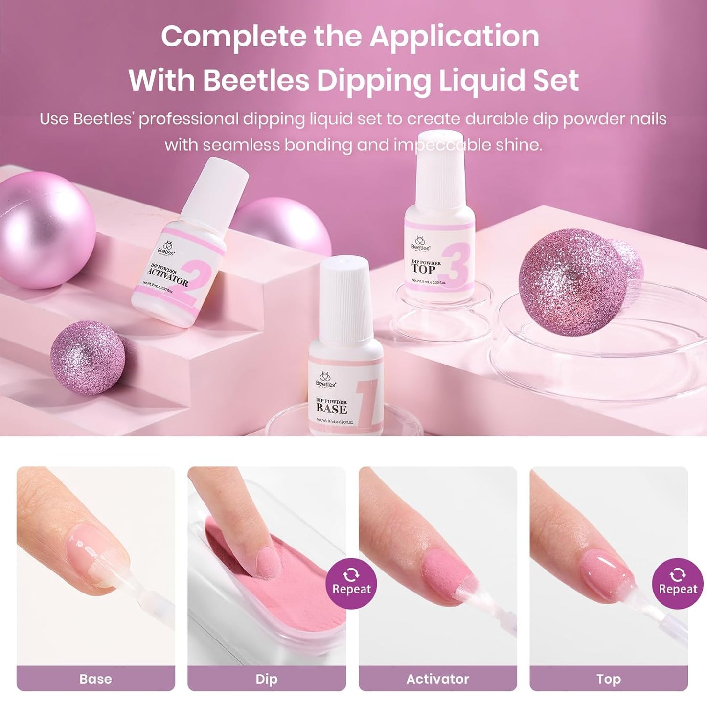 Beetles Dip Powder Nail Kit Starter, 20 Colors Nude Pink Blue Glitter Dipping Powder Set with Base Top Coat Activator for Nail Art Manicure Modern Muse Collection