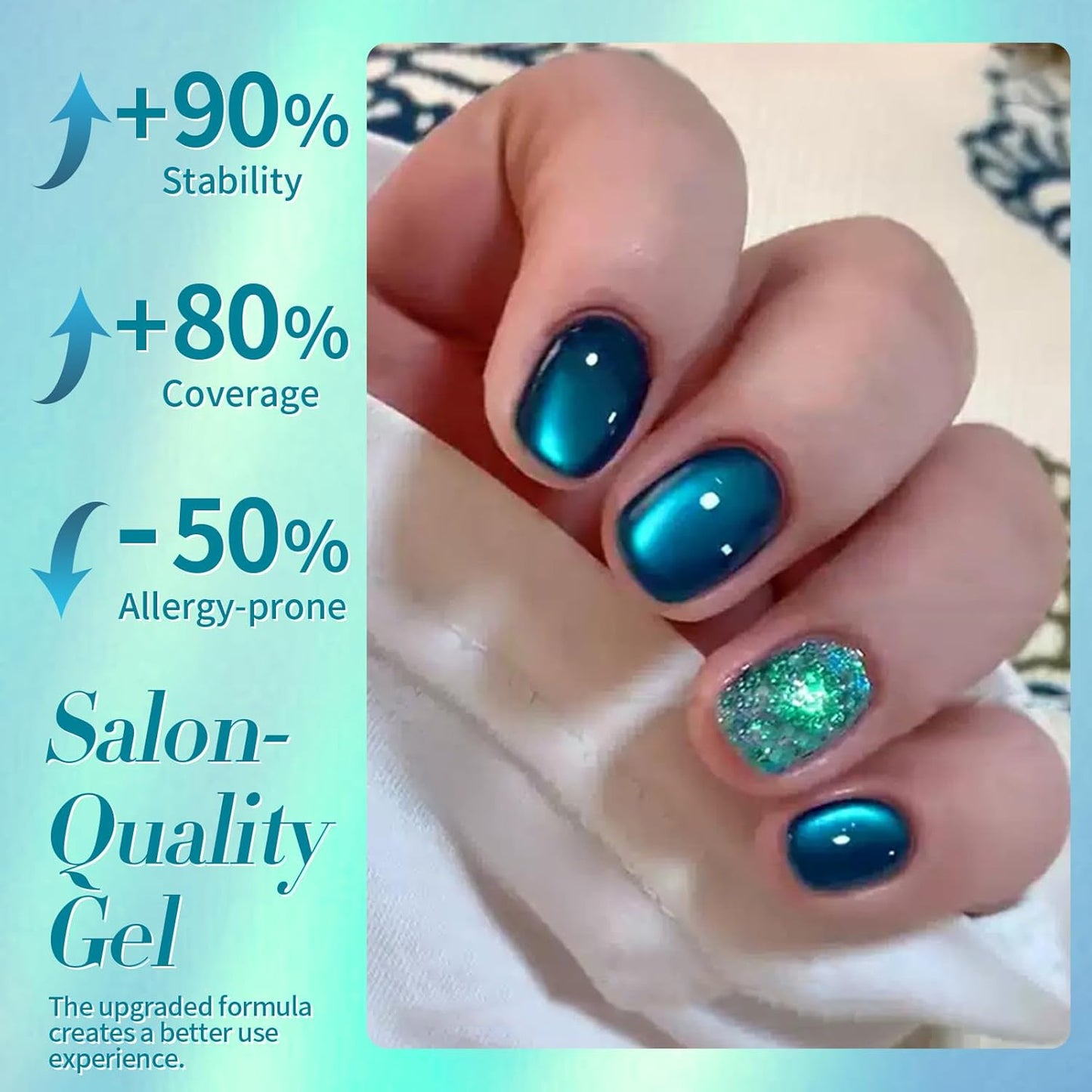 Born Pretty Cat Magnetic Gel Nail Polish, Sea Blue Crystal Cat, Holographic Magnetic Nail Art Manicure Salon DIY at Home 15ML