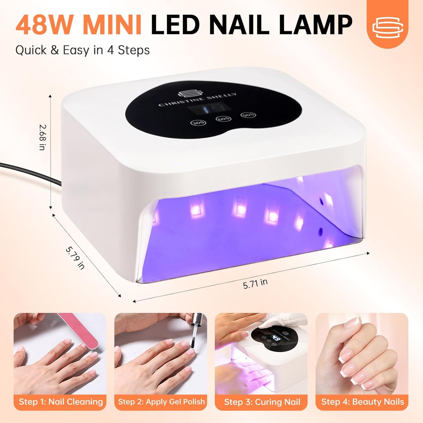 UV Nail Lamp, CHRISTINE SHELLY UV Light for Gel Nails, 48W Plug-in Mini Nail Lamp Nail Dryer with Touch Control Auto Sensor and 3 Timer Settings Nail Light Curing Lamp, Home Salon Nail Art Tools