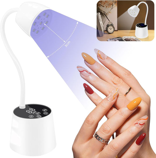 UV LED Nail Lamp - Gooseneck UV Light for Gel Nails Cordless USB 27W Nail Dryer 2 in 1 Gel Lamp and Desk Lamp with 4 Times & Auto Sensor Professional Fast Flash Curing Polish Nail Art(White)