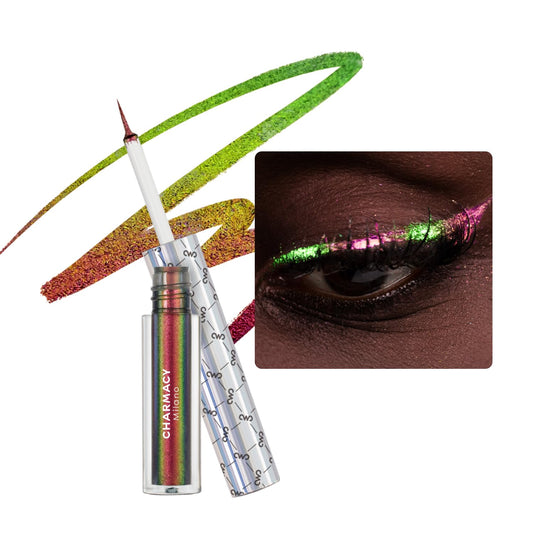 Chameleon Glitter Liquid Eyeliner, Highly Pigmented Intense Color Shifting, Waterproof Eyeliner Metallic Multi-Reflective Finish, Longwearing, Smudge-proof, Ultra-Fine Tip, PINK GOLD GREEN 902
