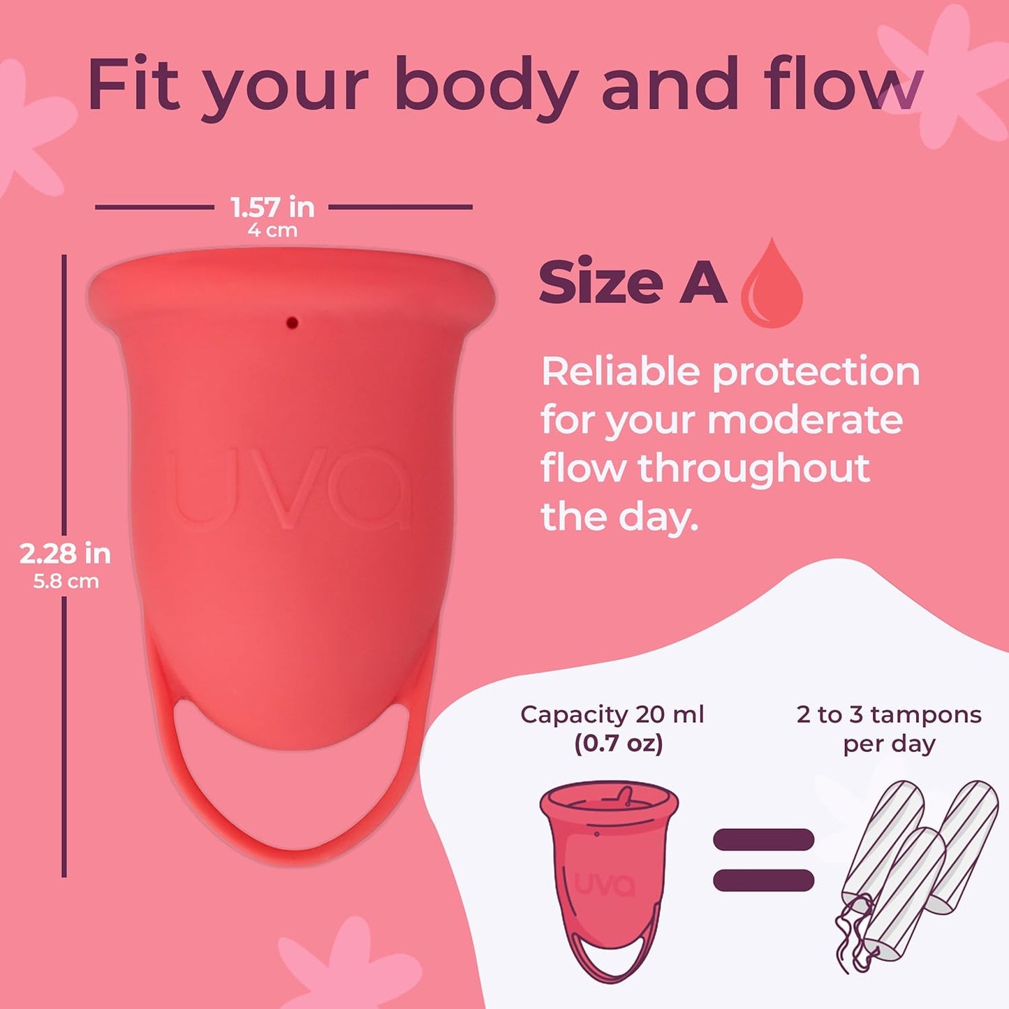 UVA 2 Reusable Menstrual Cup Kit with Sterilizer - Size A for Moderate Flow - 10-Year Durable & Leak-Proof Silicone - Menstrual Cup Medium Sized, Sterilizer & Traveling Bag Period Cup Set
