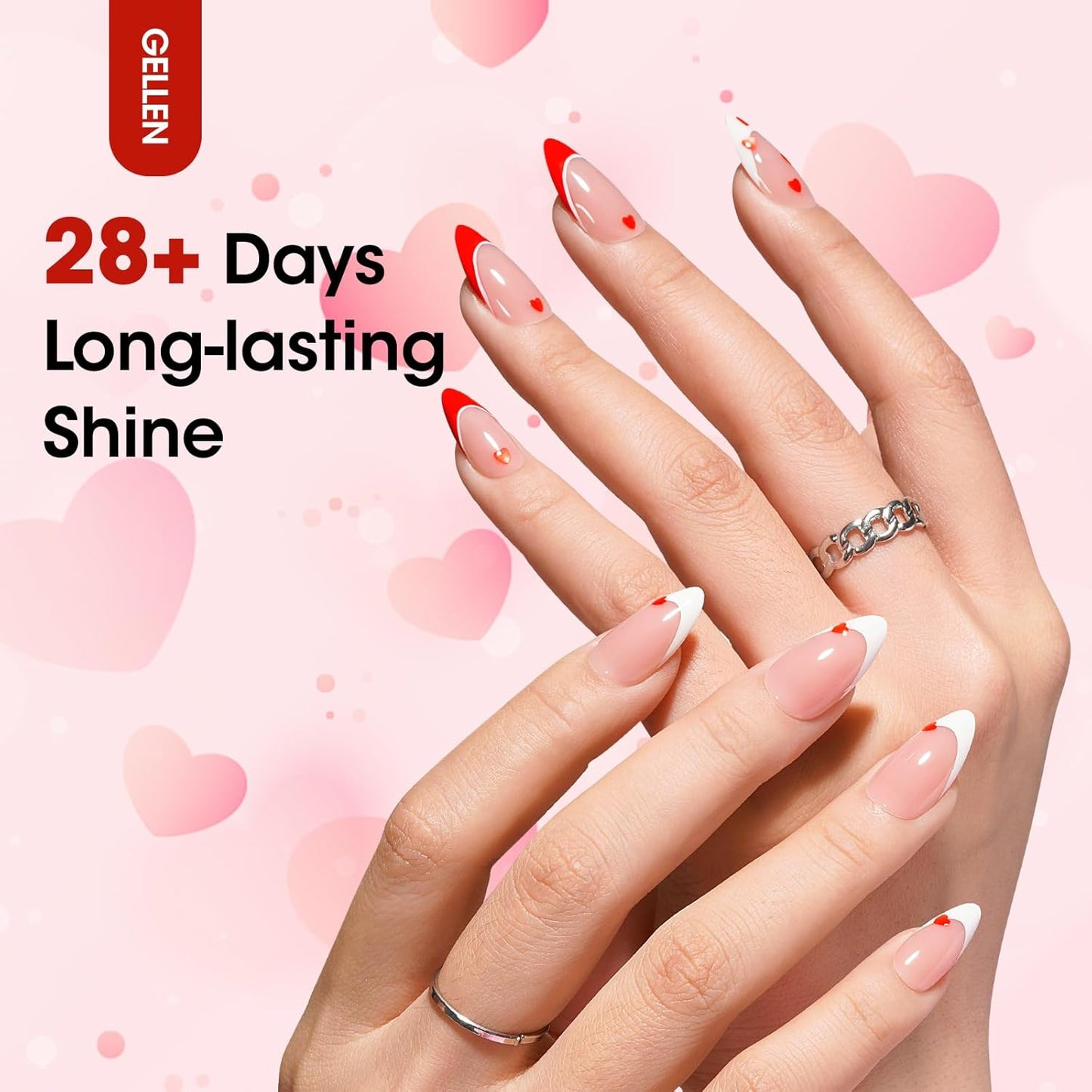 GELLEN Gel Nail Polish, 18ML Clear Nail Polish With Pink & Red Heart Shape, Valentine Gift for Her, Soak Off UV Gel Polish No Wipe, Glitter Gel Nail Polish with Stick DIY at Home