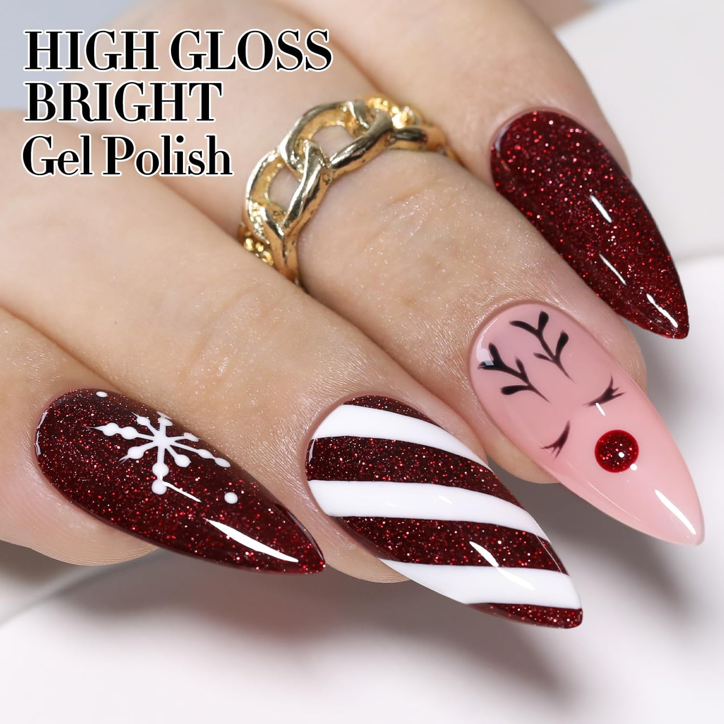 Double Rhythm 15ML Glitter Gel Polish Shimmer Reflective Holographic Color Magnetic for Nail Art Salon DIY at Home (Burgundy Glitter-B1157)