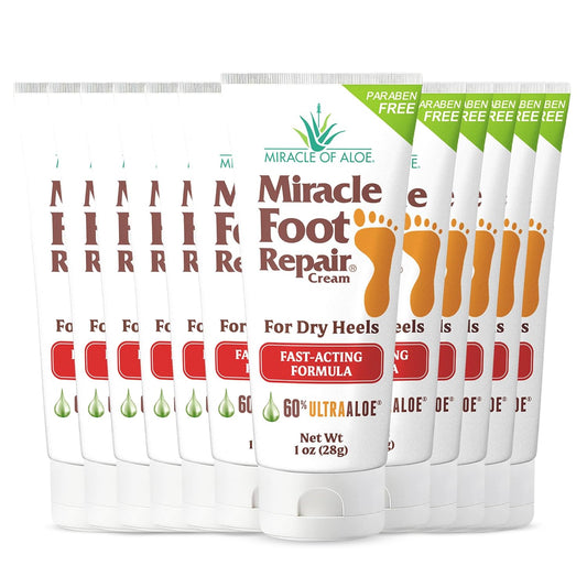 Miracle Foot Repair Cream (1 oz / 12 Pack) Repairs Dry Cracked Heels and Feet, 60% Pure Ultra Aloe Moisturizes, Softens, and Repairs