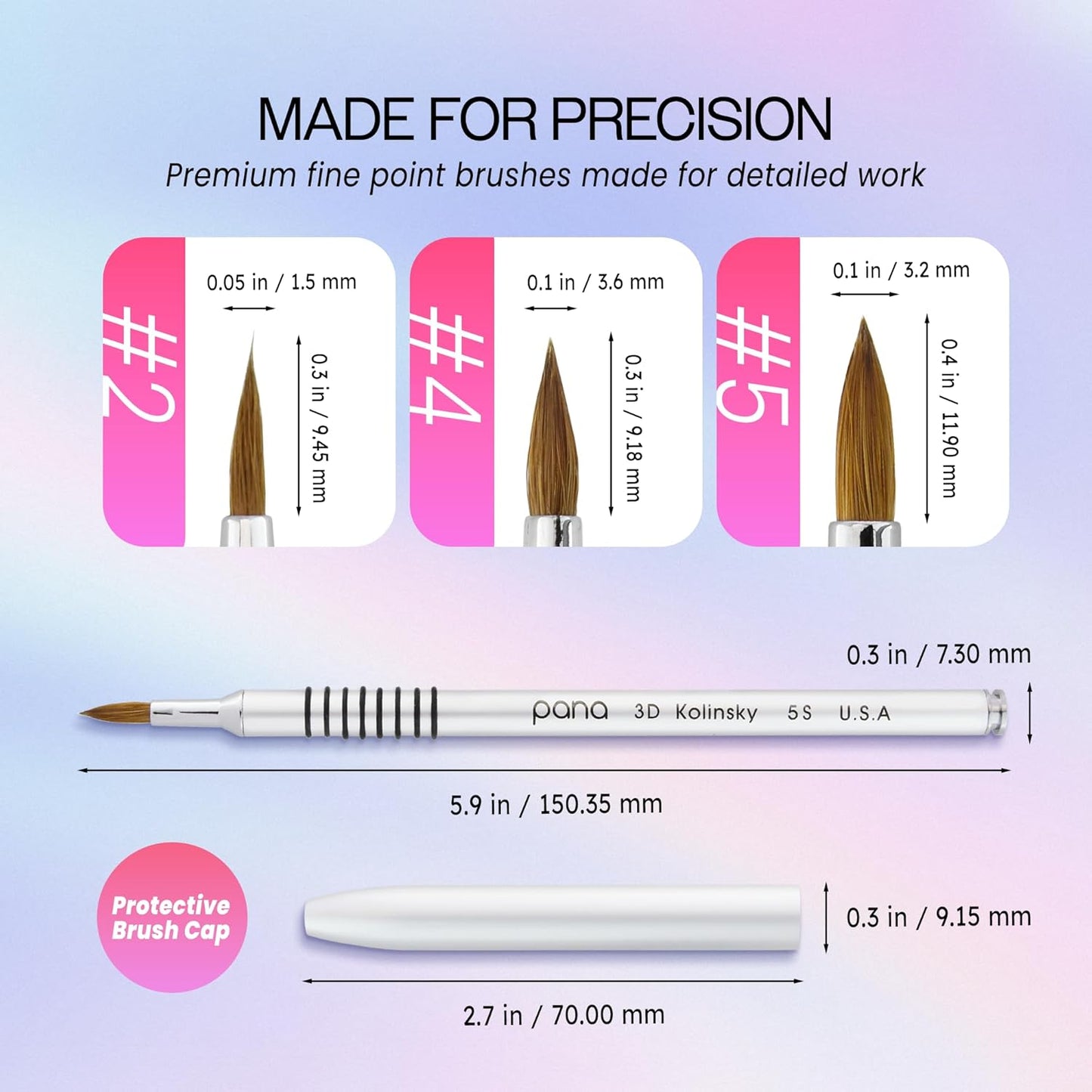 PANA 3D Kolinsky Acrylic Nail Art Sculpture Brush with Silver Metal Non-Slip Grip Handle for Manicures 3D Nail Art Flower Designs (Size #5)