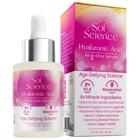 All In One Hyaluronic Acid Face Serum – Ultra Hydrating Anti Aging Serum with Vitamin C, Marine Collagen & Niacinamide for Brightening & Firm, Smooth Skin