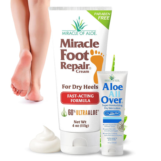 Aloe Vera Lotion & Foot Cream Combo – Aloe All Over 1 oz + Foot Repair 4 oz – Soothing Aloe Lotion for Dry Skin, Hands, Heels & Body – Diabetic-Safe Foot Cream for Cracked Feet