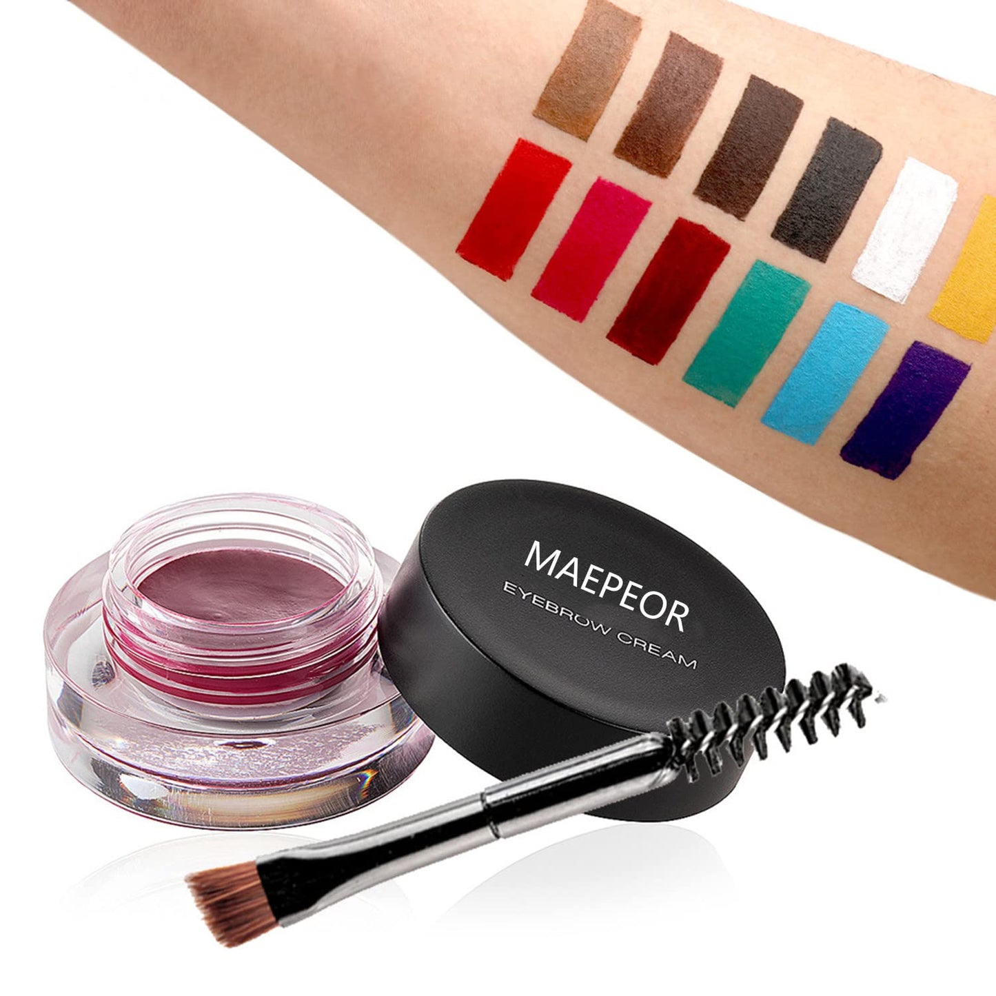 MAEPEOR 12 Colors Eyebrow Pomade Full-pigmented Long Lasting Waterproof Eyebrow Cream Gel Filling & Shaping Tinted Eyebrows Enhancers with Brush for Daily or Cosplay (04 Black)