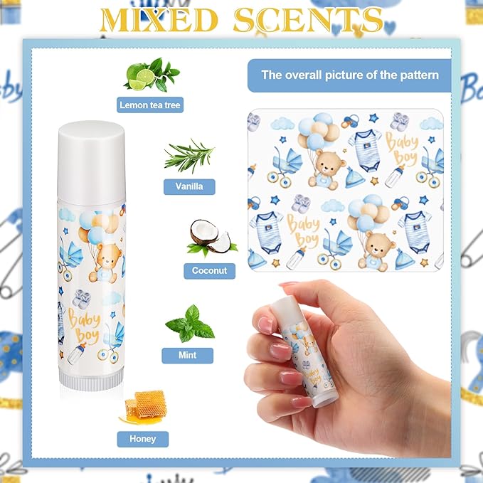 Fumete 50 Pack Bear Baby Shower Party Gifts Favors Bulk Lip Balms for Guests Boys Girls Neutral Gender Reveal Favors for Baby Shower Prizes Souvenirs Bags Stuffer Classroom Prizes