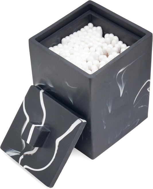 Cotton Swab Canister with Lid, Resin Qtip Holder Bathroom Containers Canister Cotton Ball Organizer, for Jewelry Necklace Ring Earring Storage jar Gift Case (Matte Ink Black)