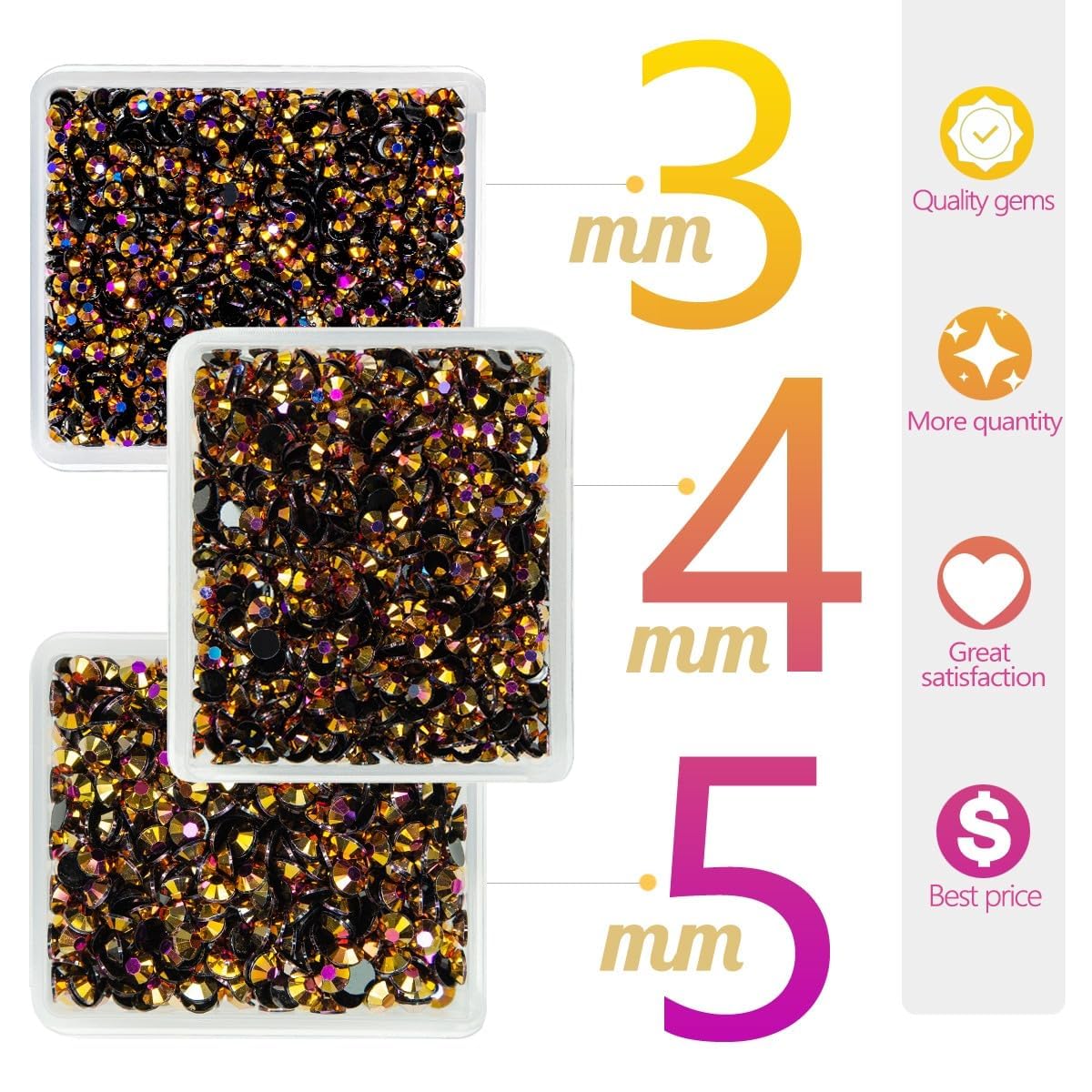 Golden Rose AB Resin Rhinestones for Crafting 3mm 4mm 5mm Flatback Jelly Stones Bulk SS10 SS16 SS20 Non-Hotfix Diamonds Gems for Nails Face Eyes Makeup Tumblers Bottles DIY Crafts Clothes Shoes