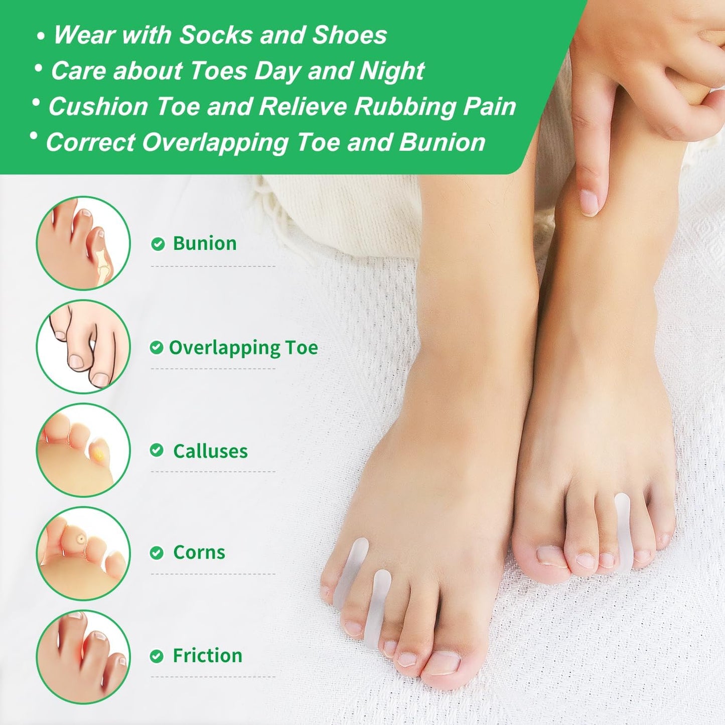 Niupiour Medium Toe Separator for Bunion, 10 Pack- Small Silicone Toe Spacer for Women and Men, Flared Design Gel Toe Straightener for Aligning Toes and Correcting Toe, Relief Foot Pain