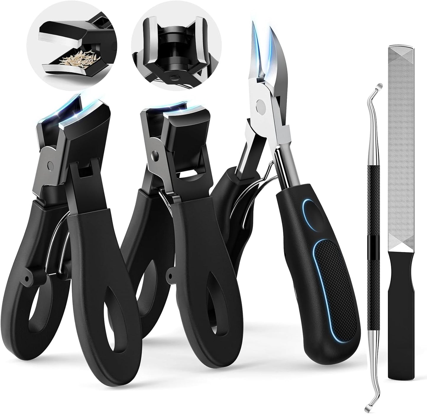 Professional Ingrown Toenail Tools Kit for Seniors,Wide Jaw Straight Nail Clippers,Large Angled Nail Clipper Cutters for Heavy Duty Thick Toe Nails or Fingernail,Manicure Set for Men Women