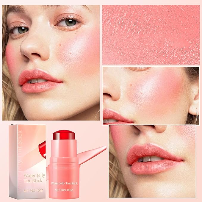 Milk Jelly Blush Cooling Water Jelly Tint, Milk Jelly Tint Jelly Blush Stick, Milk Lip And Cheek Stick, Sheer Lip & Cheek Stain, Jelly Tint Makeup (Pink, Free Size)