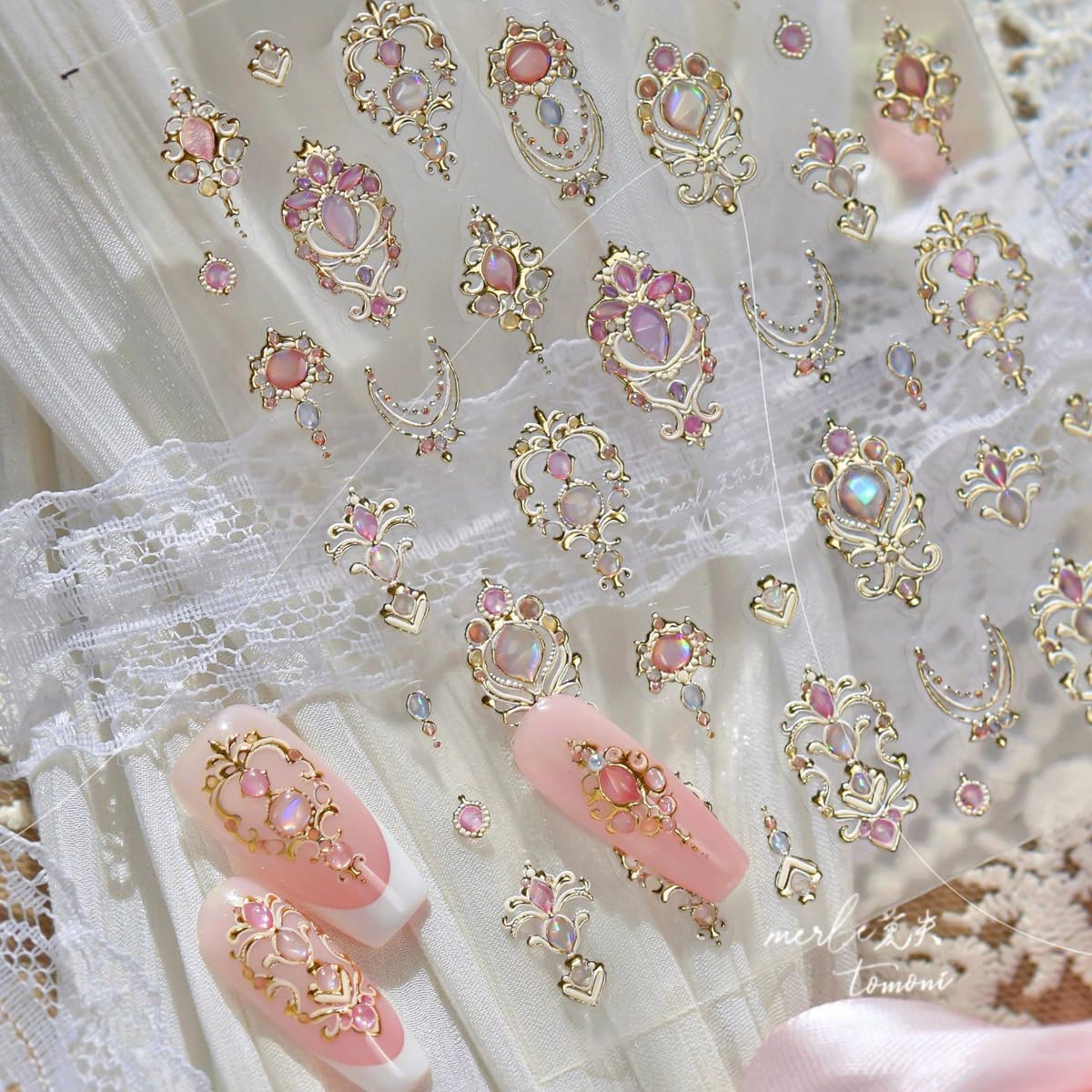 5D Embossed Retro Mirror Nail Stickers Metallic Retro Totem Nail Decals Vintage GEM Necklace Nail Stickers Self-adhsive Nail Decals Luxury Design for Women DIY Manicure Art Decorations 1 Sheet