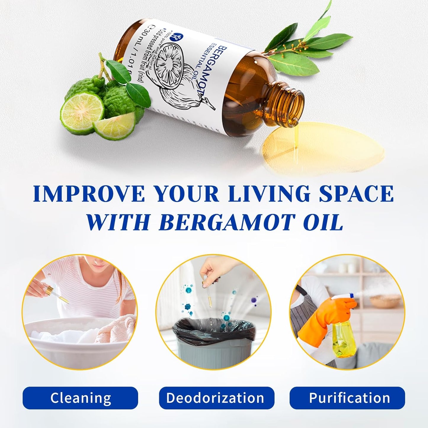 HIQILI Bergamot Essential Oil for Diffuser, Skin, Hair, DIY, 100% Pure & Natural - 1.01 Fl Oz (30 mL)