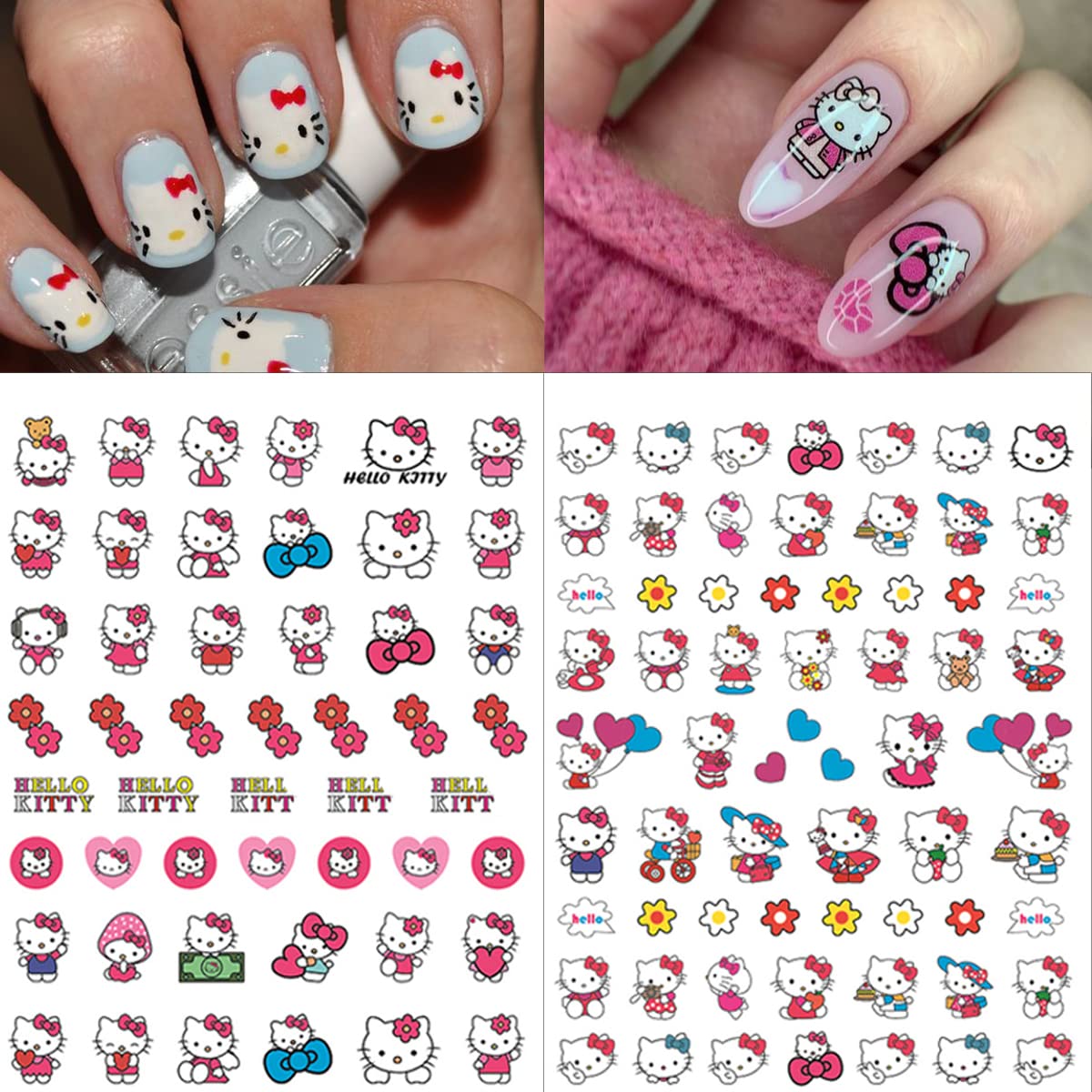 Cute Nail Art Stickers- 8 Sheets Kawaii Cartoon Nail Stickers 3D Self Adhesive Cute Cat Design Acrylic Nail Charms Designer Nail Decals for Women Girls DIY Manicure Decoration Supplies