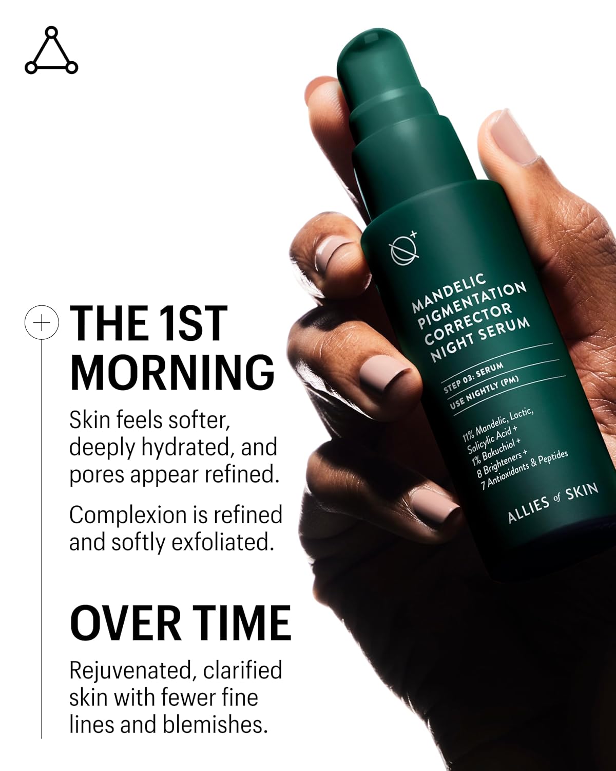 Allies of Skin Mandelic Pigmentation Corrector Night Serum | Gentle Acne Face Serum with Bakuchiol, Niacinamide & Salicylic Acid | Anti-Aging Formula to Reduce Pores and Even Skin Tone (1 oz)