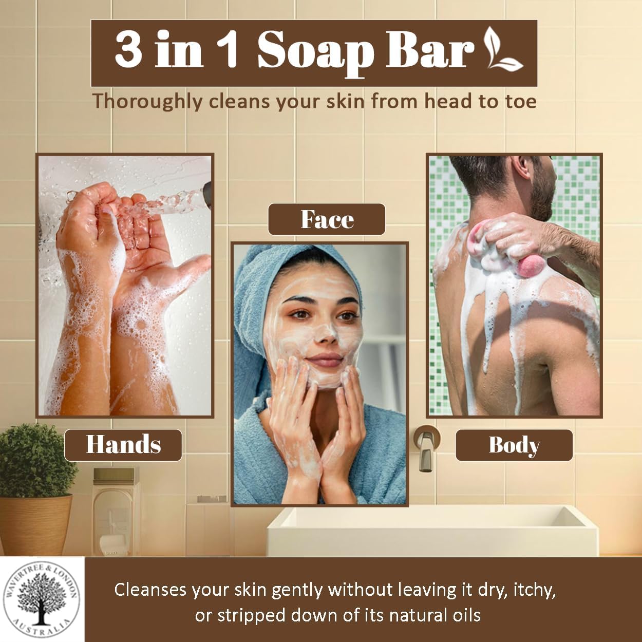 Wavertree & London Natural Goat Milk Soap Bars (1 Bar) – 7oz Individually Wrapped, French Triple Milled Moisturizing Bath Bar Soap Enriched with Shea Butter, Chemical-Free Sensitive Skin Bar Soap