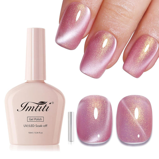 Imtiti Aurora Cat Eye Gel Polish, Pearl Purple Gold Holographic Glitter Magnetic UV Soak Off Gel Nail Polish (0.34 Fl Oz-996)