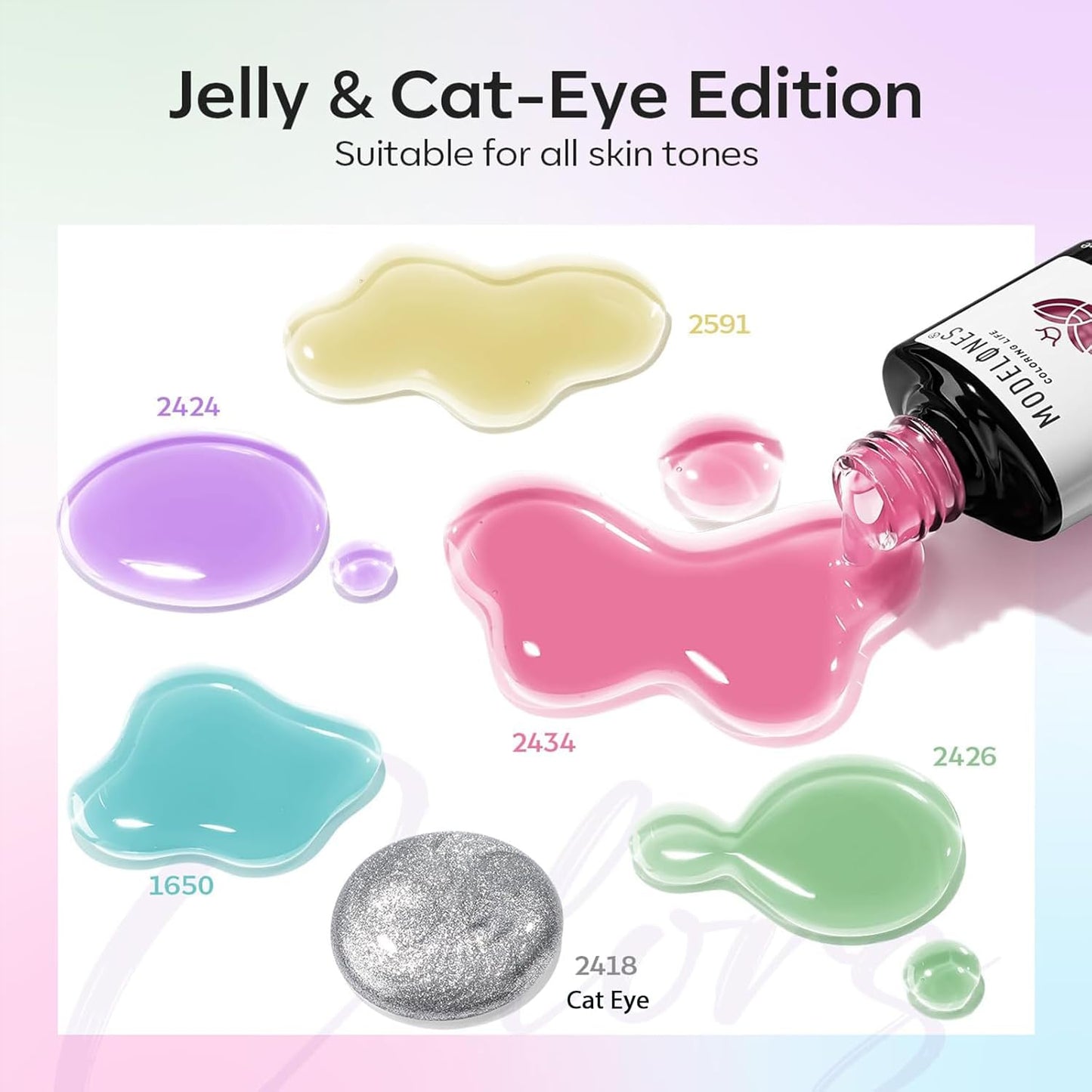 modelones Gel Nail Polish Set, 6 Colors Silver Cat Eye Gel Polish Translucent Pastel Sheer Pink Yellow Lavender Purple Baby Blue Mint Green Jelly Nail Polish with Magnet LED Manicure DIY Gift