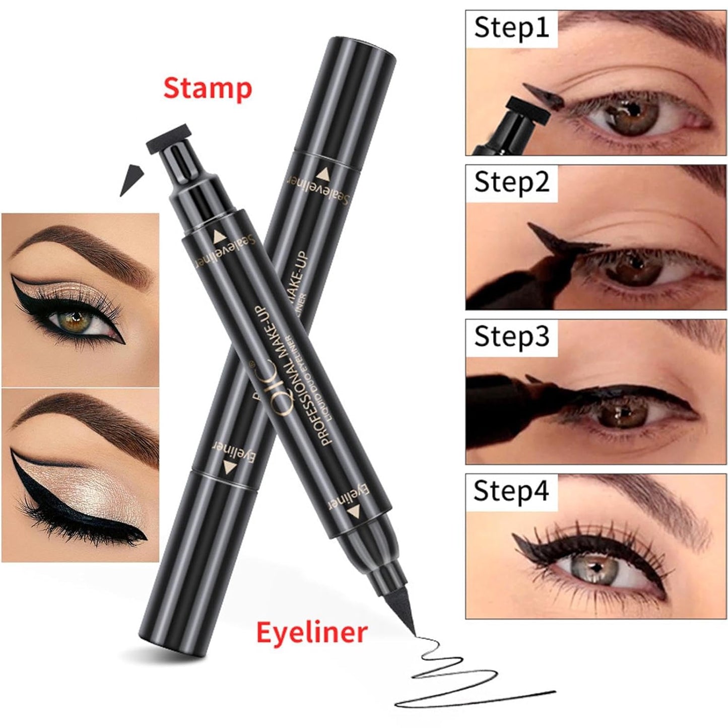 Cream Eyeshadow Stick and Wings Eyeliner Stamp Set Mothers Day Gift, Nude Pink Eye Shadow Pencil Shimmer Smoothing Eyeshadow Pen and Liner,Highlighter Stick, Multi-Dimensional Eye Makeup