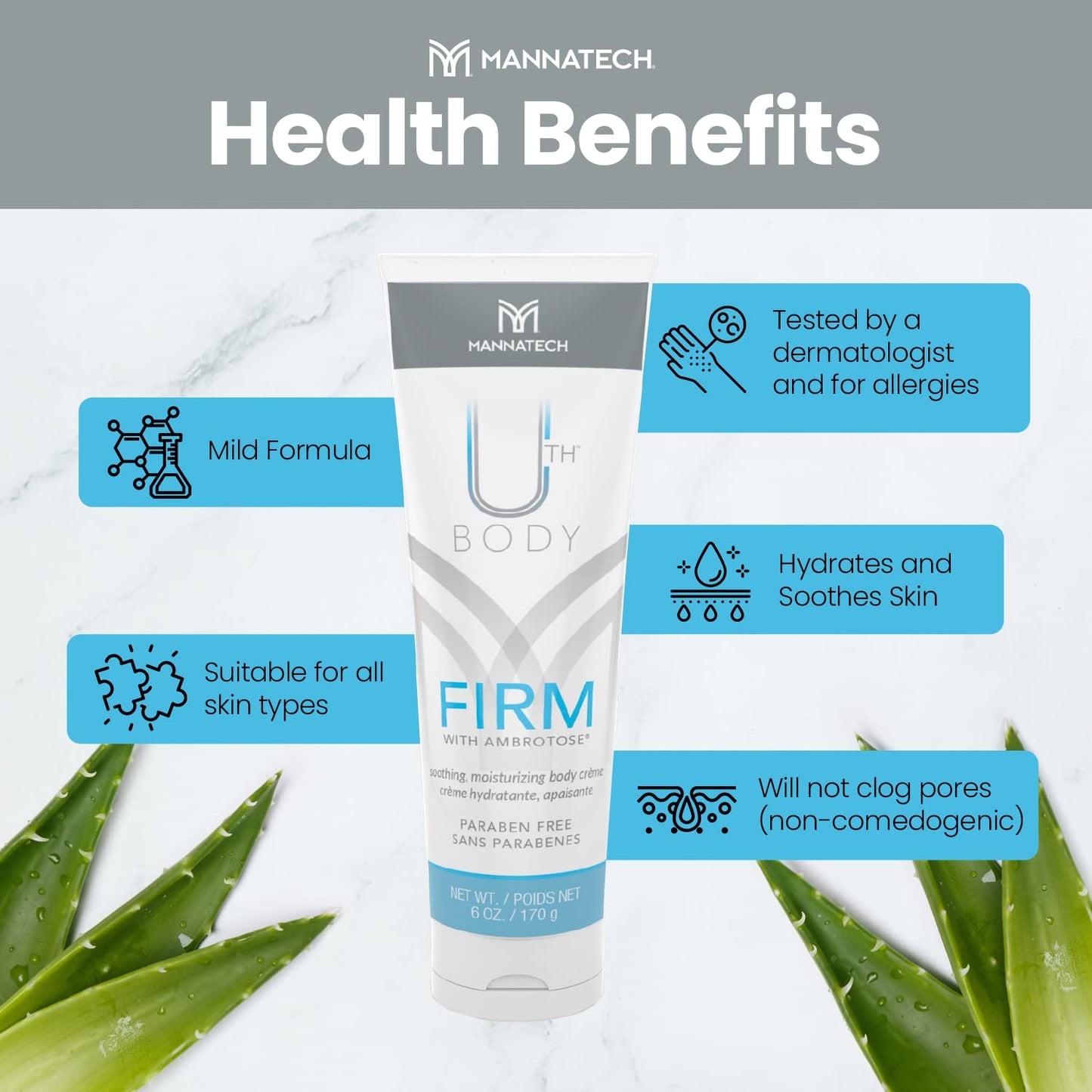 Mannatech Moisturizing Body Cream, Firm with Ambrotose 6oz. Moisturizer for Dry Skin, Refresh, Hydrates, and Softens Whole Body, Mild Formula, Paraben-Free, Moisturizing Cream For All Skin-Types