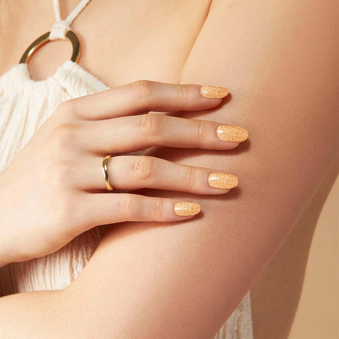 Gloss Nail Strips|Uv Free|22 Pcs,Gel Nail Stickers|Long Lasting Two Weeks and Easy to Apply&Remove|Golden Spot 1