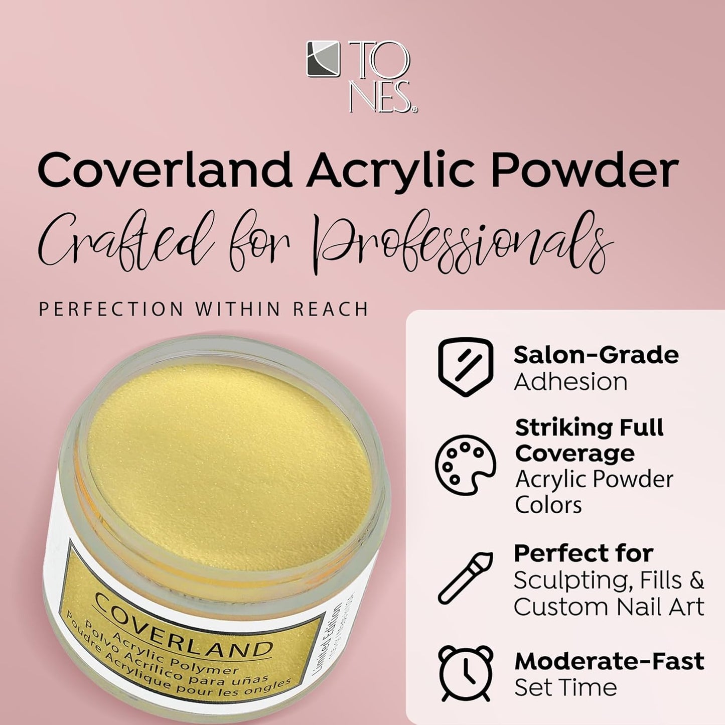 Tones Coverland Acrylic Nail Powder "Banana Split" - Limited Edition Acrylic Powder for Nail Design, Sculpting, and Masking Nail Bed Imperfections - (1.5 Oz)
