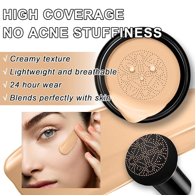 Mushroom Head Air Cushion CC Cream Foundation BB Cream Foundation Makeup Moisturizing CC Cream Liquid Foundation,Concealer Lasting Makeup Foundation Even Skin Tone Makeup Base Primer (#04 Nude)