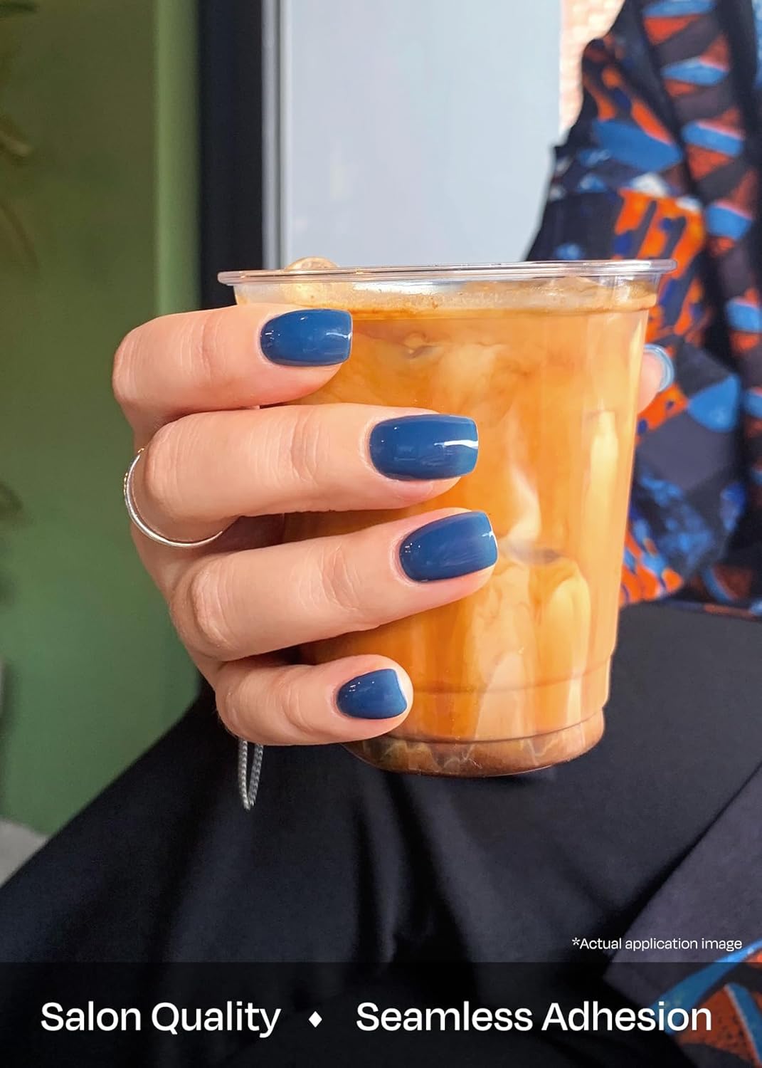 ohora Semi Cured Gel Nail Strips (N Cream Indigo) - Blue, Solid, Works with Any UV/LED Lamps, Salon-Quality, Long Lasting, Easy to Apply & Remove - Includes 2 Prep Pads, Nail File & Wooden Stick